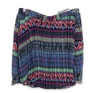 NWT Living Doll Pleated Short Striped Mixed Media Patterned Mini Skirt Large